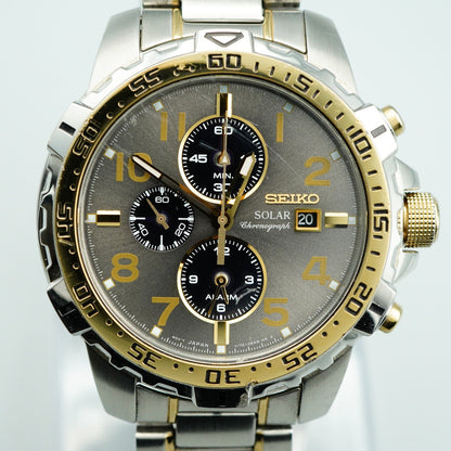 Vintage 1992 SEIKO Chronograph V172-0AT0 Solar Gray Round 44mm Mens Watch