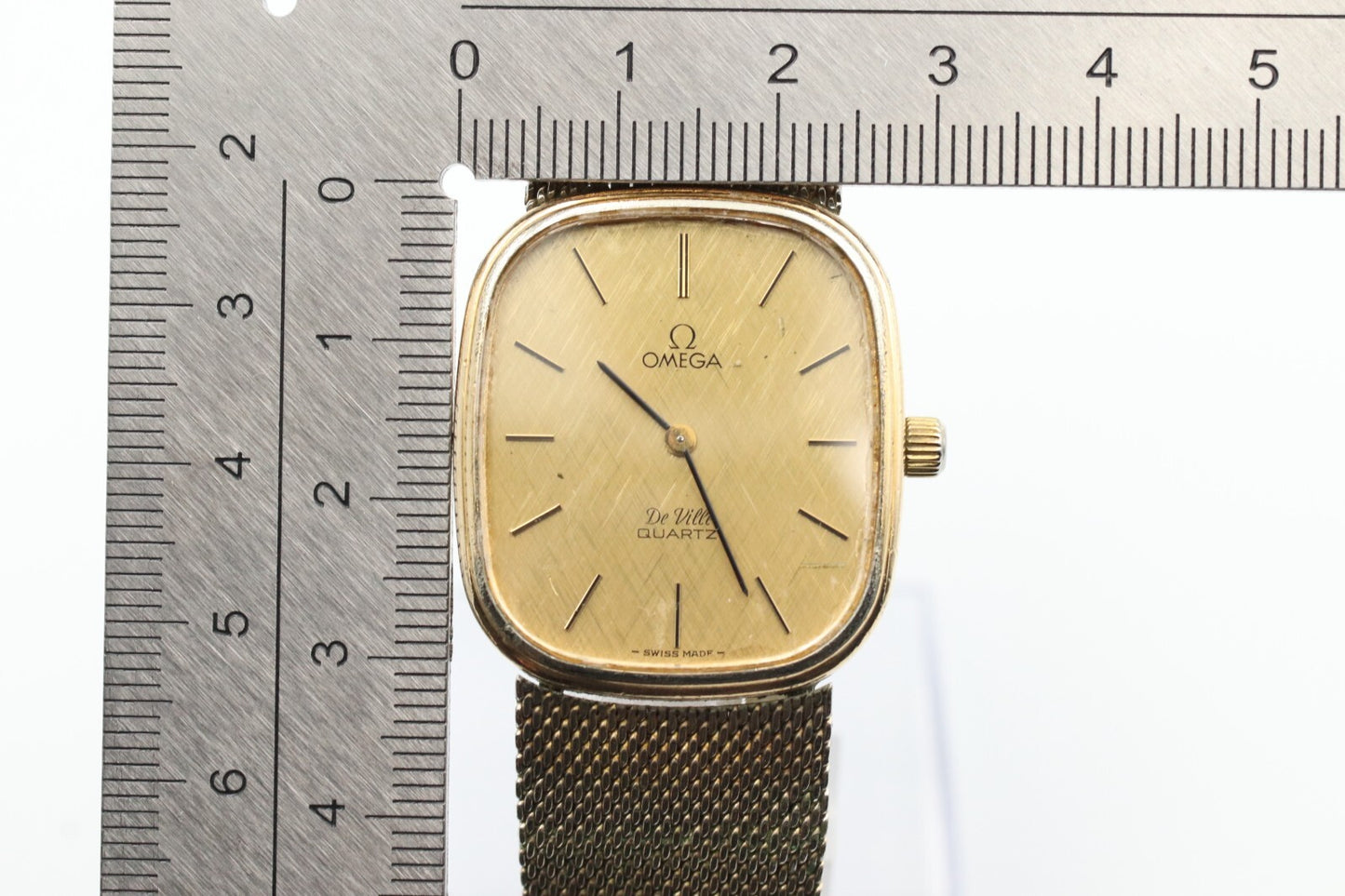 *Exc+4* Vintage OMEGA De Ville Cal.1330 Quartz Gold Dial Rectangle Women Watch