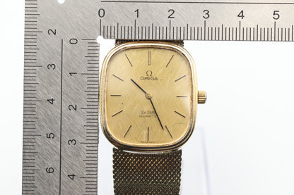 *Exc+4* Vintage OMEGA De Ville Cal.1330 Quartz Gold Dial Rectangle Women Watch