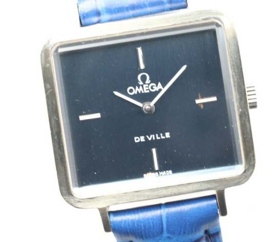 *NEAR MINT* Vintage OMEGA De Ville Hand Winding Blue Dial Square Mens Watch