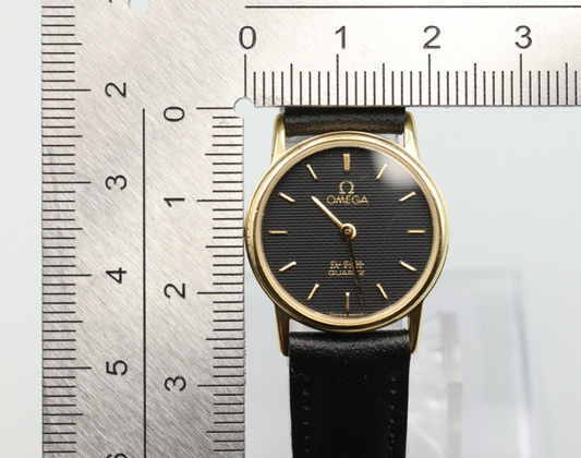 *NEAR MINT* Vintage OMEGA De Ville Cal.1387 Quartz Black Dial Round Women Watch