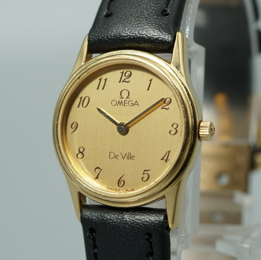 *NEAR MINT* Vintage 1986 OMEGA De Ville Cal.1455 Qz Gold Round 21mm Women Watch