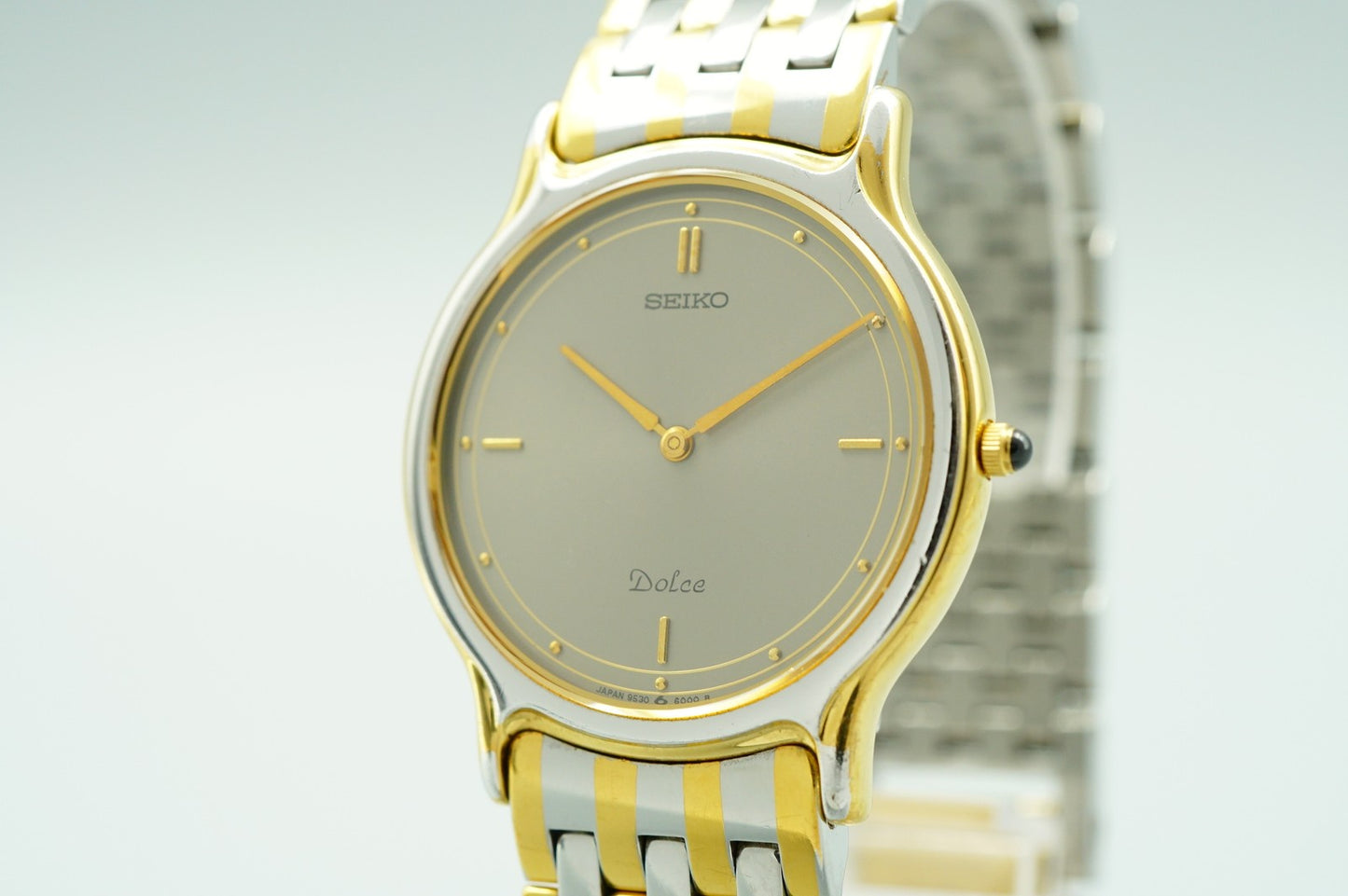 *Exc+5* Vintage 1984 SEIKO Dolce 9530-6000 Qz Gold Round 31mm Mens Watch