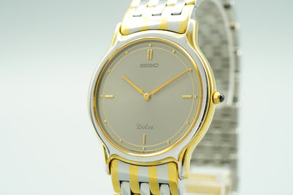 *Exc+5* Vintage 1984 SEIKO Dolce 9530-6000 Qz Gold Round 31mm Mens Watch
