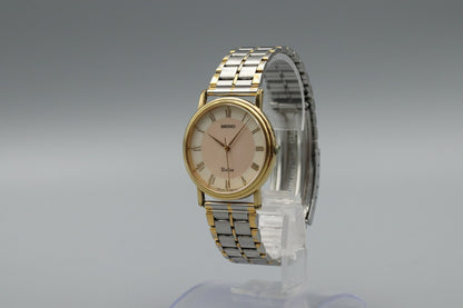 New Batt*Exc+5* Vintage SEIKO Dolce 8N41-7030 Quartz White Dial Round Mens Watch