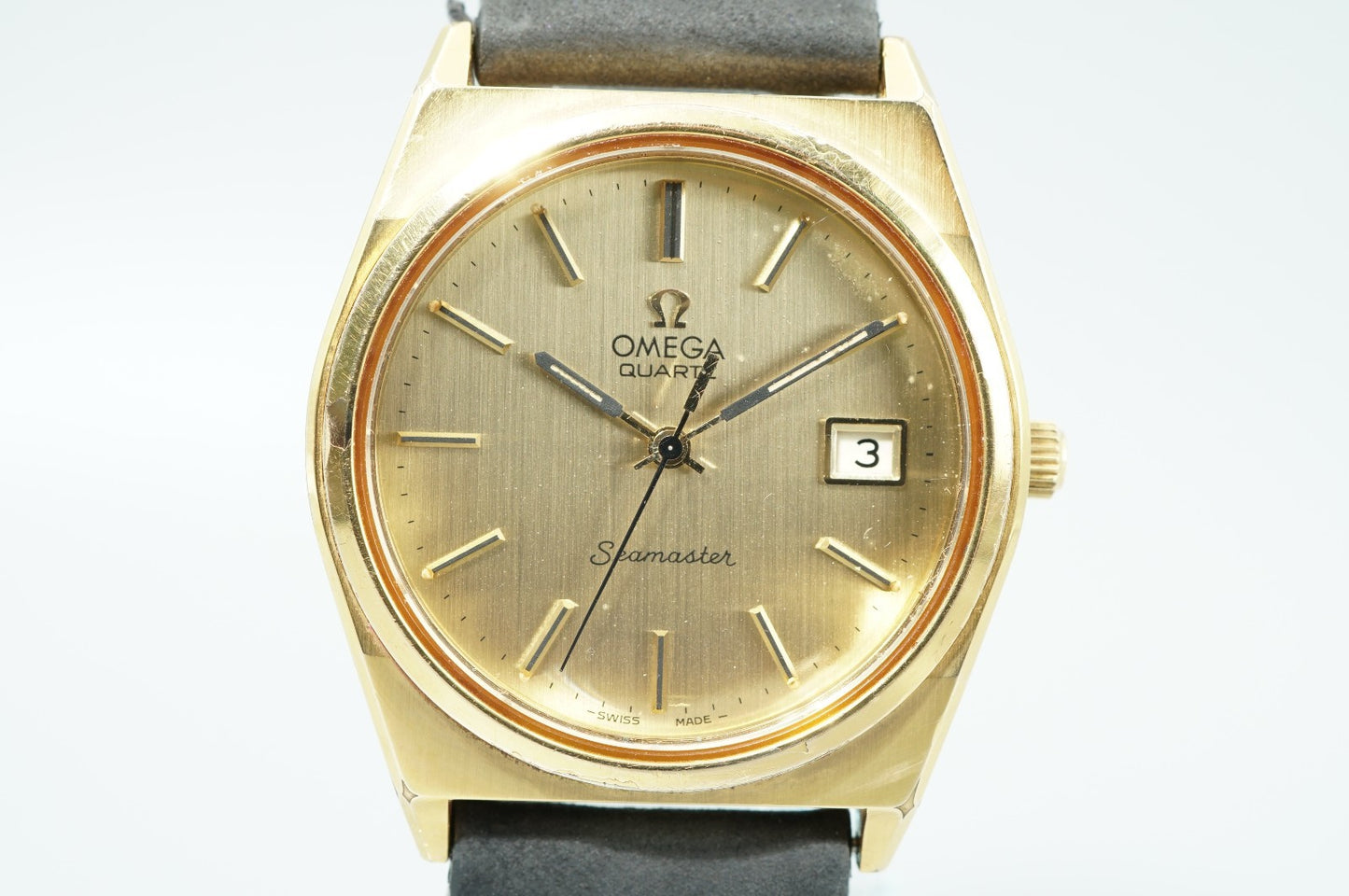 *Exc+5* Vintage 1979 OMEGA Seamaster Ref.1342 Qz Gold Dial Round 35mm Mens Watch