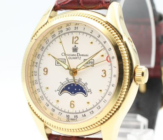 *MINT* Vintage Christiano Domani  Moon CD-2001 Qz White Dial 36mm Mens Watch