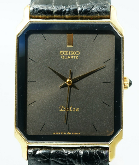 *Exc+4* Vintage 1995 SEIKO Dolce 7731-5220 Quartz Black Square 24mm Women Watch
