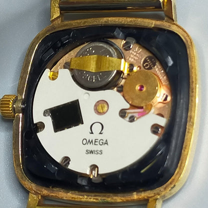 *NEAR MINT* Vintage OMEGA De Ville Cal.1330 Quartz Gold Dial Square Mens Watch