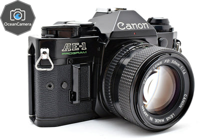*N MINT* Canon AE-1 Program Black 35mm SLR Film Camera NFD 50mm F1.4 Lens JAPAN