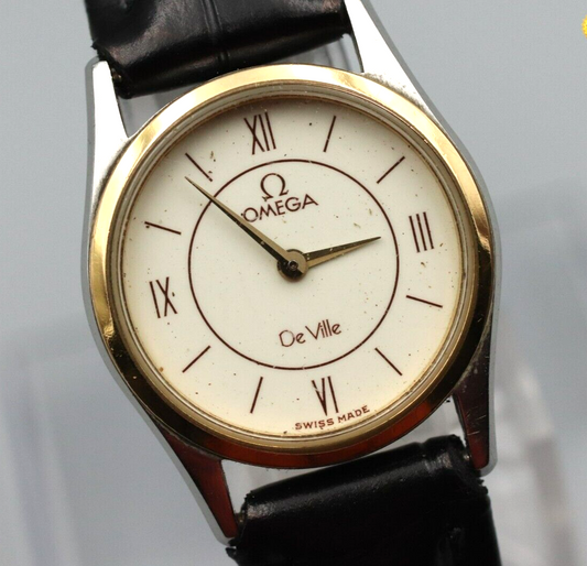 *Exc+5* Vintage OMEGA De Ville Cal.1387 Quartz White Dial Round Women Watch