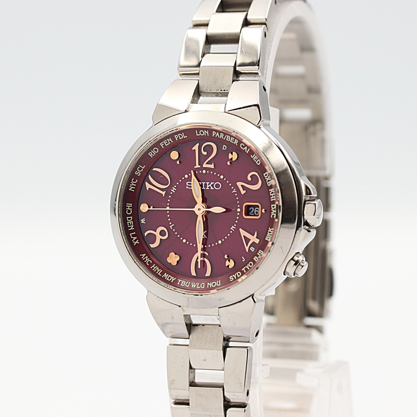 *NEAR MINT* SEIKO Lukia 1B25-0AC0 Solar RED Dial Round 29m Women Watch JAPAN