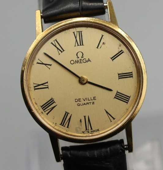 *Exc+5* Vintage OMEGA De Ville Cal.1351 Quartz Gold Roman Dial Round Women Watch