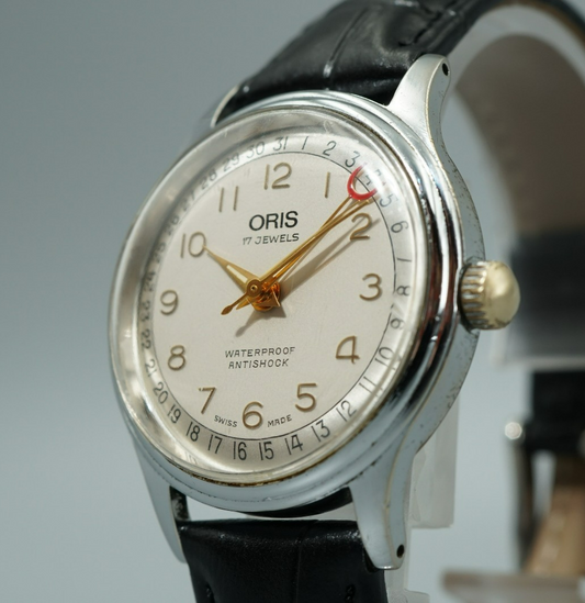 *Exc+4* Vintage 1989 ORIS Pointer Date 302-7285B Hand Wind White 31mm Mens Watch