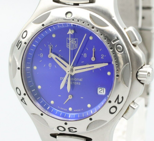 *N MINT* Vintage TAG HEUER Kirium CL1112 Blue Chronograph Quartz Men Watch JAPAN