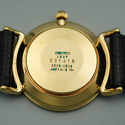 *Exc+5* Vintage SEIKO 2220-0530 Quartz Black Dial Round 31mm Mens Watch