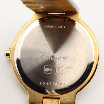 *NEAR MINT* Vintage 1990s LONGINES Conquest L161 Qz Gold Round 32mm Mens Watch