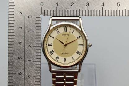 *Exc+5* Vintage 1997/5 SEIKO DOLCE 7741-6030 Quartz Gold Dial Mens Watch JAPAN