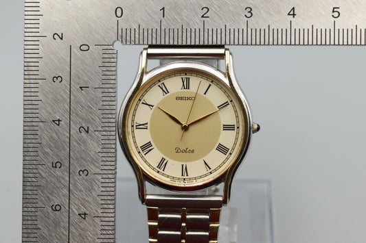 *Exc+5* Vintage 1997/5 SEIKO DOLCE 7741-6030 Quartz Gold Dial Mens Watch JAPAN