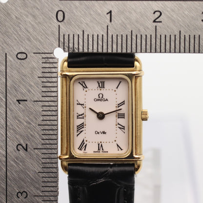 N MINT Vintage 1984 OMEGA De Ville Cal.1450 Qz White Rectangle 18mm Women Watch