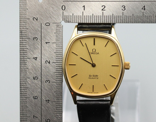 *Exc+5* Vintage OMEGA De Ville Cal.1330 Quartz Gold Dial Hexagon Mens Watch