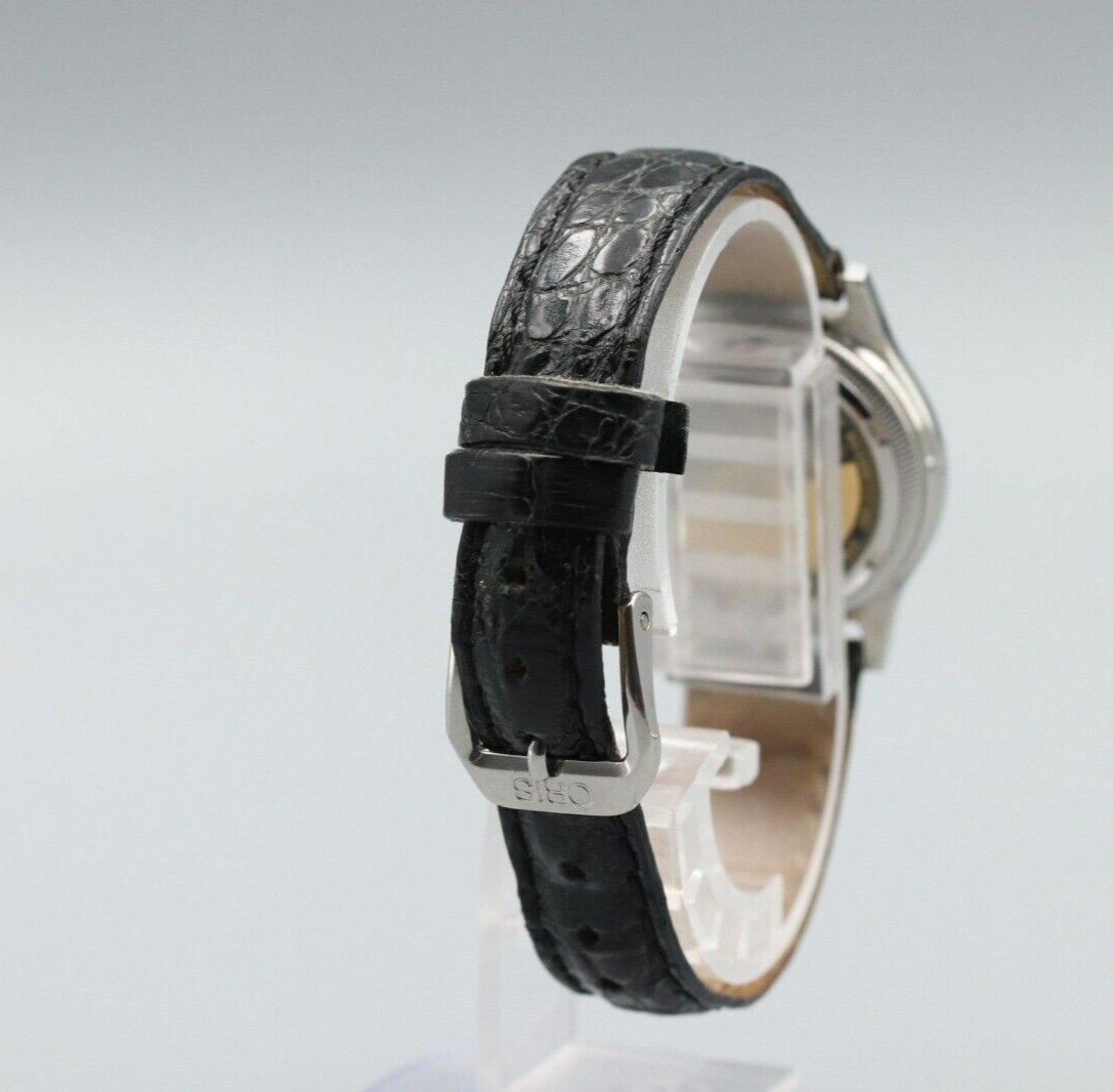 *NEAR MINT* Vintage ORIS Pointer Date Big Crown 7464 Automatic Black Women Watch