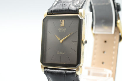 *Exc+5* Vintage SEIKO Dolce 7730-5040 Quartz Black Dial Tank Mens Watch JAPAN