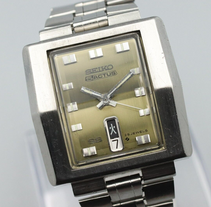 *Exc+4* Vintage SEIKO 5 ACTUS 6106-5470 Quartz Brown Dial Rectangle Women Watch