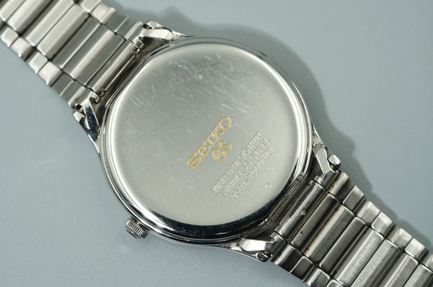 *NEAR MINT* Vintage 1992 SEIKO Grand 9581-7000 Qz Silver Round 33mm Mens Watch