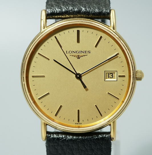 *Exc+5* Vintage 1991 LONGINES L4.636.2 Quartz Gold Dial 32mm Round Mens Watch