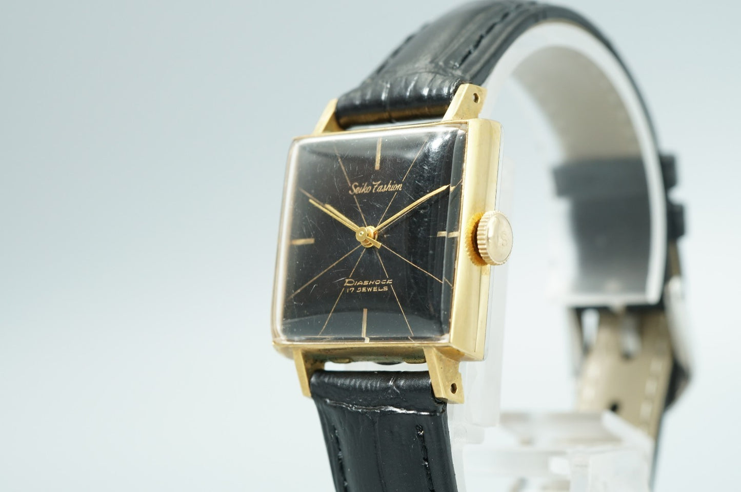 *Exc+5* Vintage SEIKO DIASHOCK 5292 Hand Wind Black Dial Square 22mm Women Watch