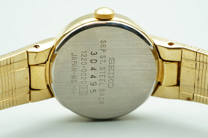 *NEAR MINT* Vintage 1973 SEIKO 1220-0020 Quarz White Dial Round 20mm Women Watch