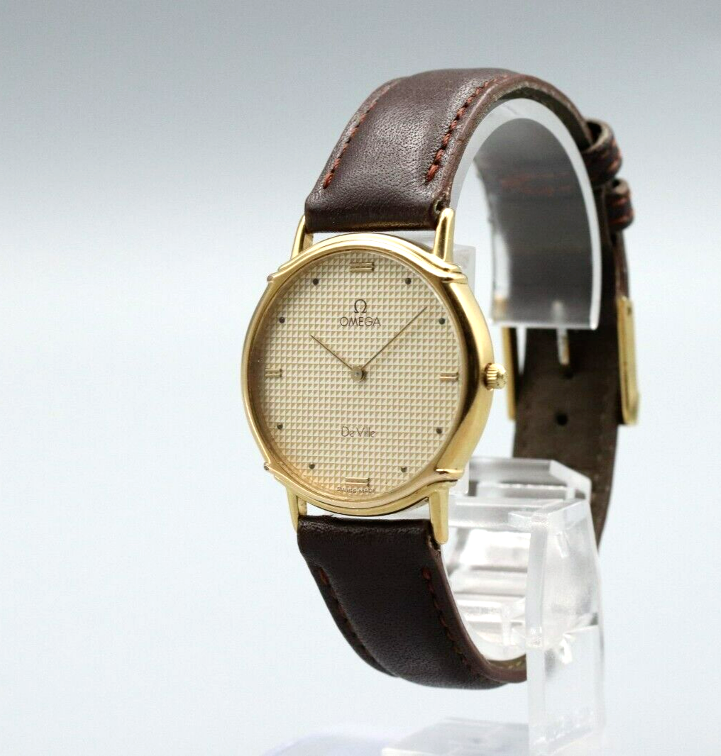 Rare *N MINT* Vintage OMEGA De Ville Cal.1455 Quartz Gold Dial Round Men Watch