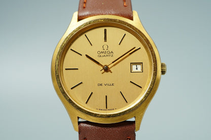 N MINT Vintage 1970s OMEGA De Ville Cal.1325 Ref.192 Qz Gold 35mm Mens Watch