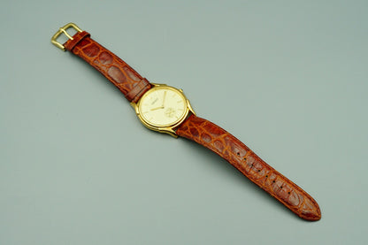 *Exc+5* Vintage 1996 SEIKO small seconds 7N07-9000 Qz Gold Round 35mm Mens Watch