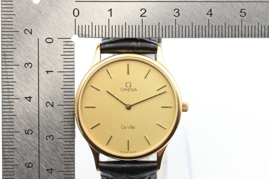 *Exc+5* Vintage OMEGA De Ville Cal.1434 Quartz Gold Dial Round 32mm Mens Watch