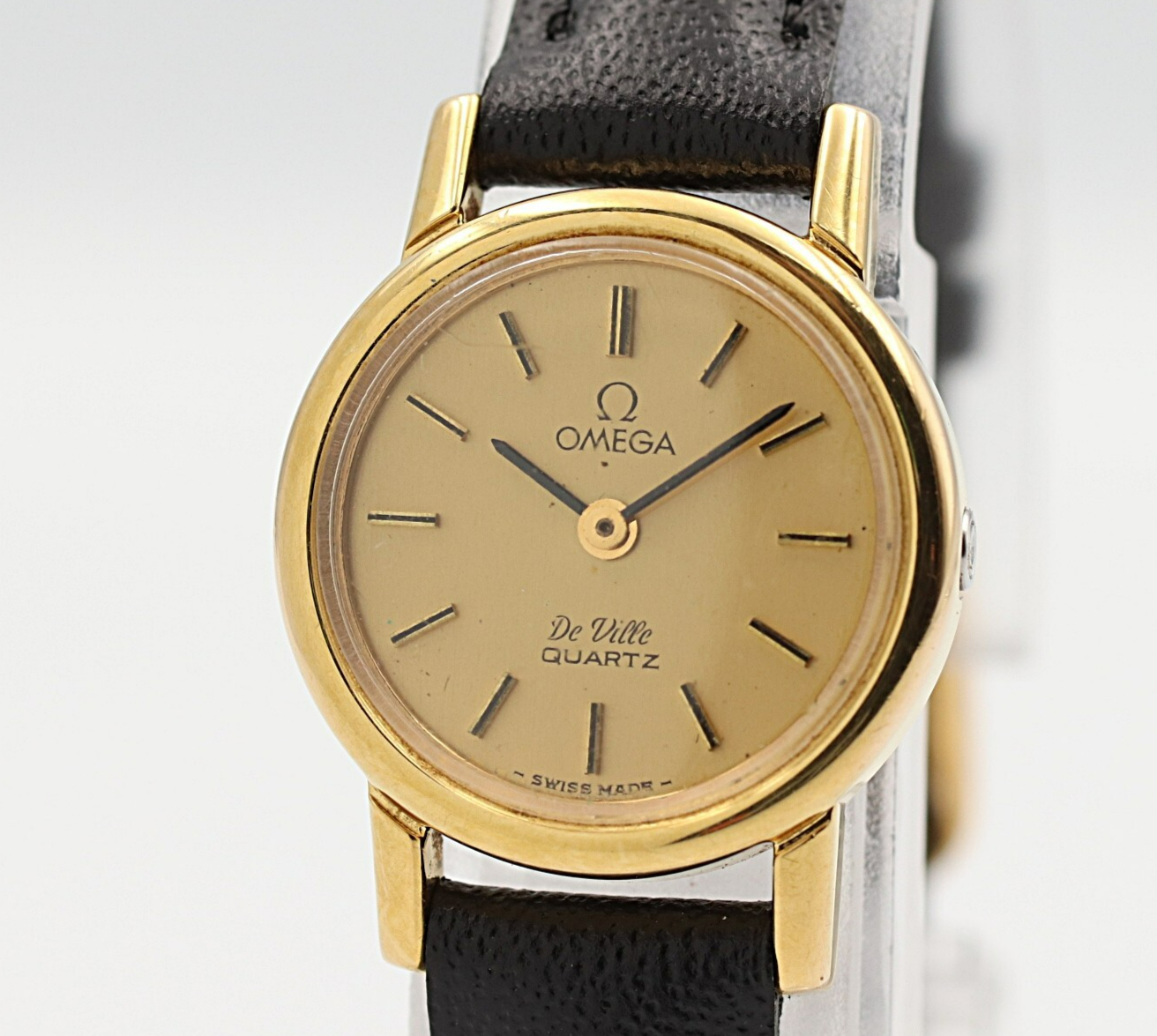 *NEAR MINT* Vintage 1979 OMEGA De Ville Cal.1350 Qz Gold Round 21mm Women Watch