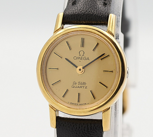 *NEAR MINT* Vintage 1979 OMEGA De Ville Cal.1350 Qz Gold Round 21mm Women Watch