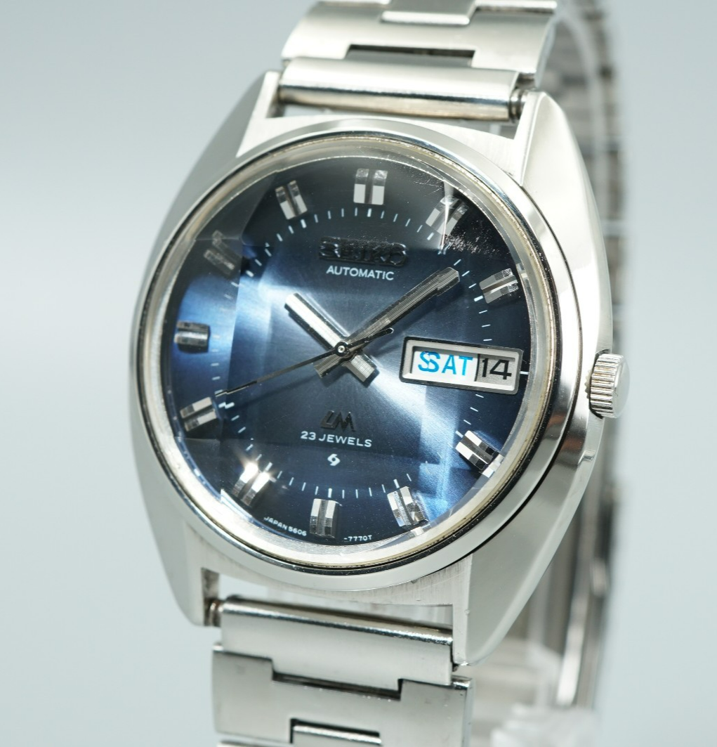 *Serviced* Vintage SEIKO Lord Marvel 5606-7231 Automa Blue Round 35mm Mens Watch