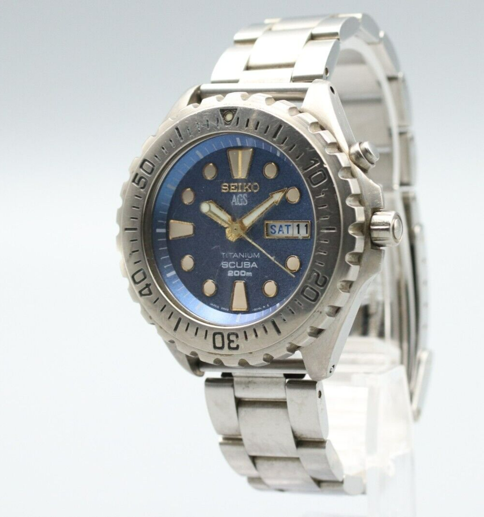 *Exc+4* Vintage SEIKO AGS TITANIUM SCUBA 200m 5M43-0010 Quartz Blue Mens Watch