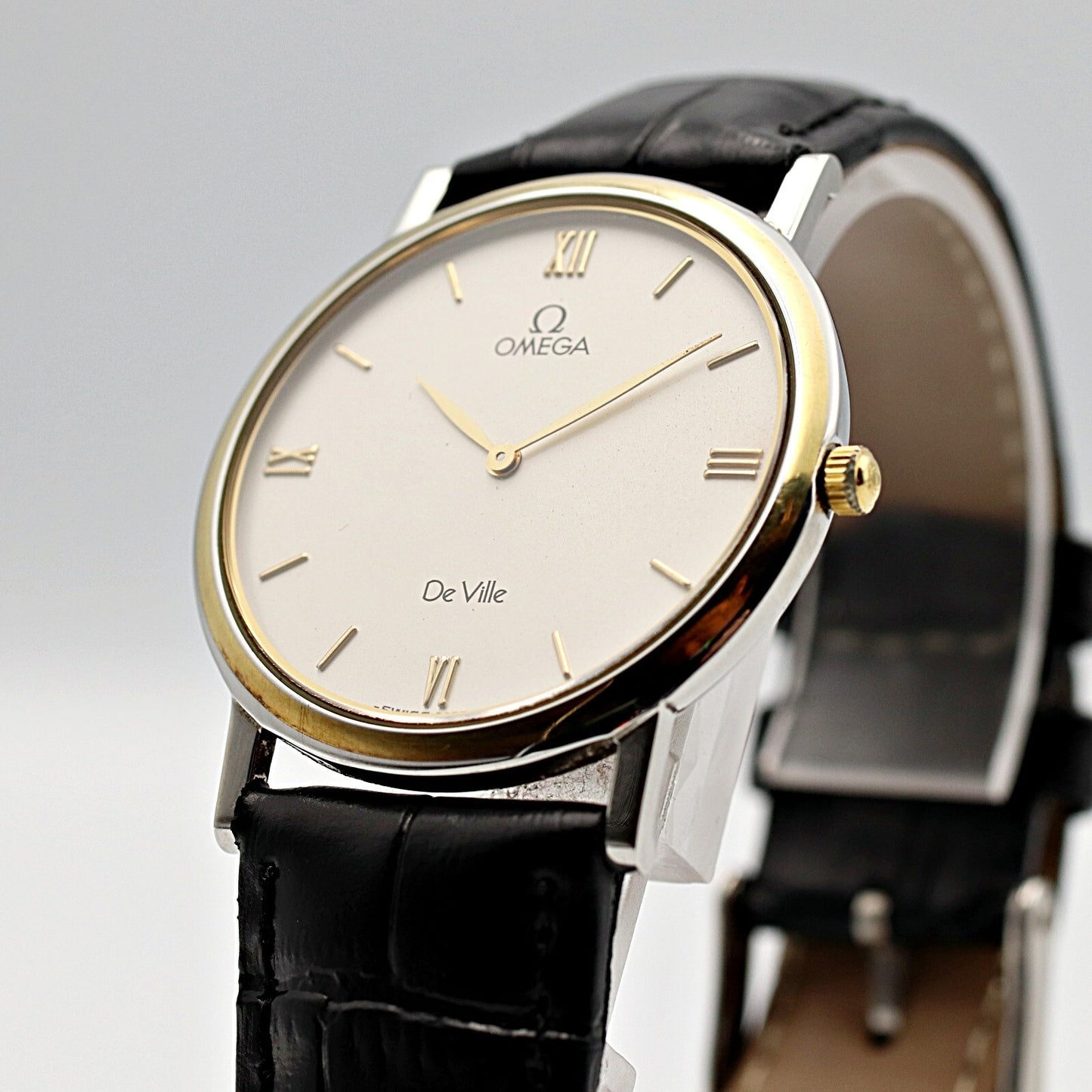 *NEAR MINT* Vintage 1990s OMEGA De Ville Cal.1378 Qz Gold Round 33mm Mens Watch