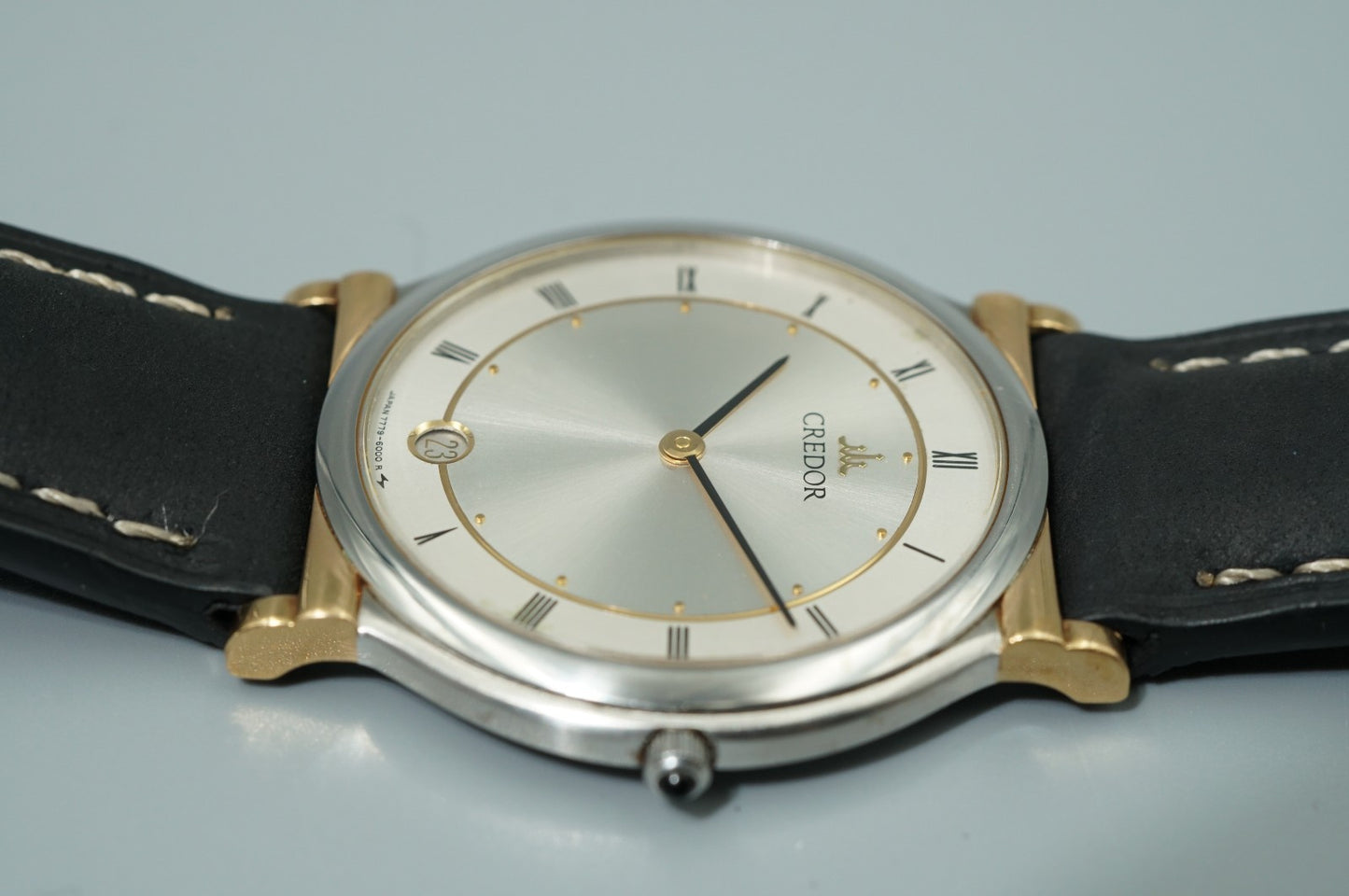 *NEAR MINT* Vintage 1990 SEIKO Credor 7779-6000 Qz Silver Round 31mm Mens Watch