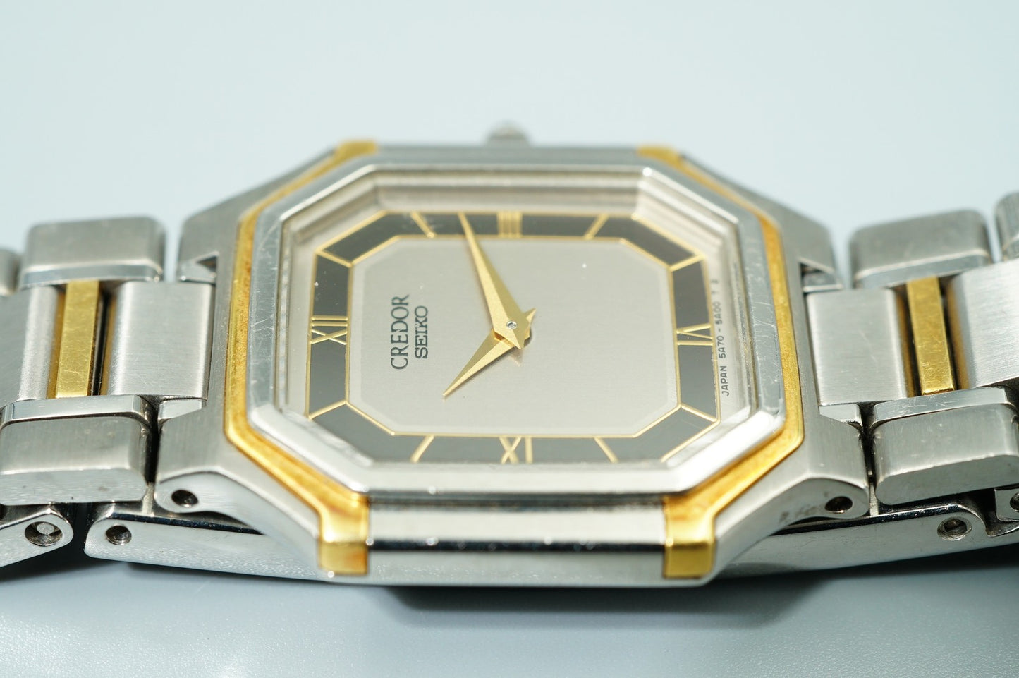 *N MINT* Vintage 1996 SEIKO CREDOR 5A70-3A00 Qz Gray Octagon 22mm Women Watch