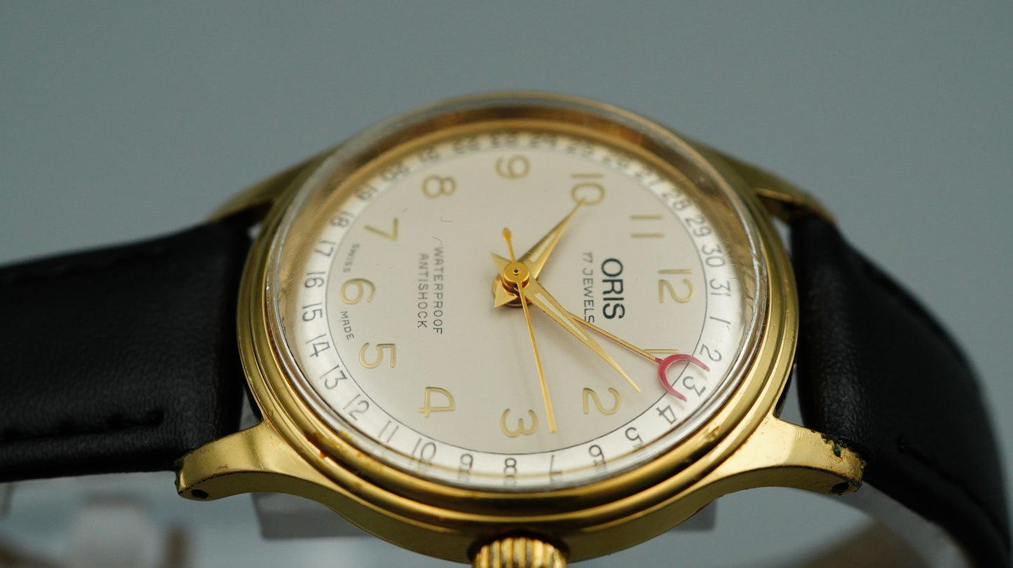 *Exc+5* 1990s ORIS Pointer Date 302-7285B Hand Winding Cream 31mm Mens Watch