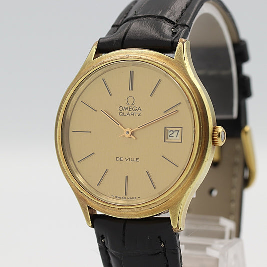 *NEAR MINT* Vintage 1980 OMEGA De Ville Cal.1325 Qz Gold Round 35mm Mens Watch
