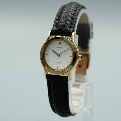 *NEAR MINT* Vintage SEIKO Exceline 4N20-0280 Qz White Round 22mm Women Watch
