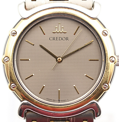 *Exc+5* Vintage 1990s SEIKO CREDOR 9571-6050 Qz Gray Dial Round 31mm Mens Watch