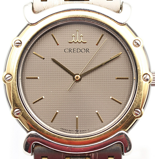 *Exc+5* Vintage 1990s SEIKO CREDOR 9571-6050 Qz Gray Dial Round 31mm Mens Watch