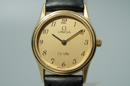 *NEAR MINT* Vintage 1986 OMEGA De Ville Cal.1455 Qz Gold Round 21mm Women Watch
