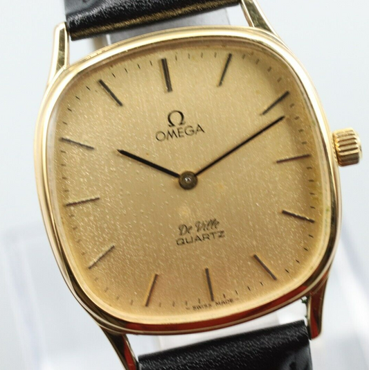 *Exc+5* Vintage OMEGA De Ville Cal.1330 Quartz Gold Dial Square Mens Watch